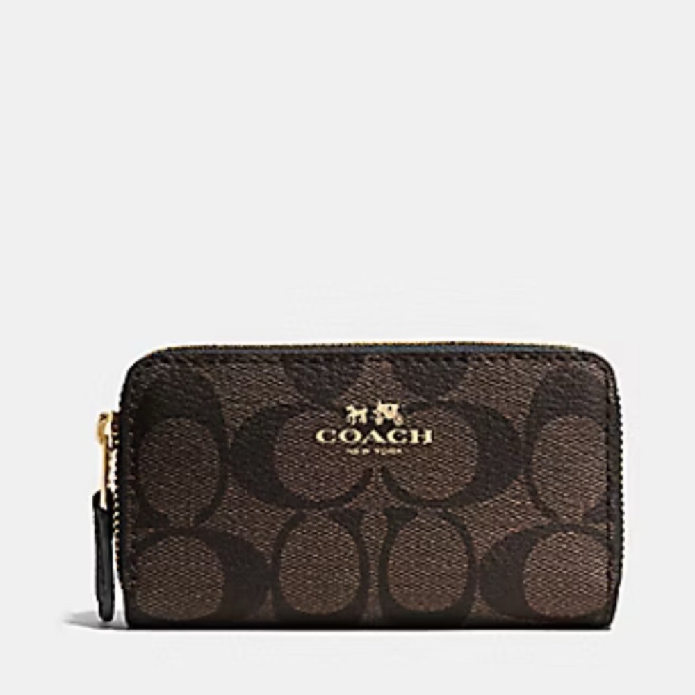 Signature Coach Brown Double Zip Wallet